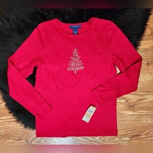 NEW Karen Scott Long Sleeve T-Shirt With Silver Christmas Tree Women's PS